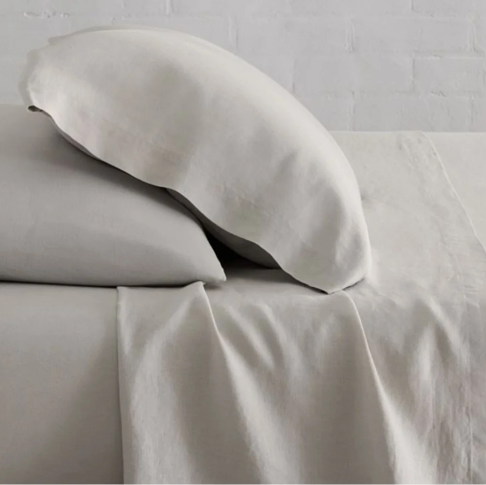 ❤️BUY 2 GET 1 FREE  West Elm European Flax Linen Sheet Set,Full,Frost Gray,$269